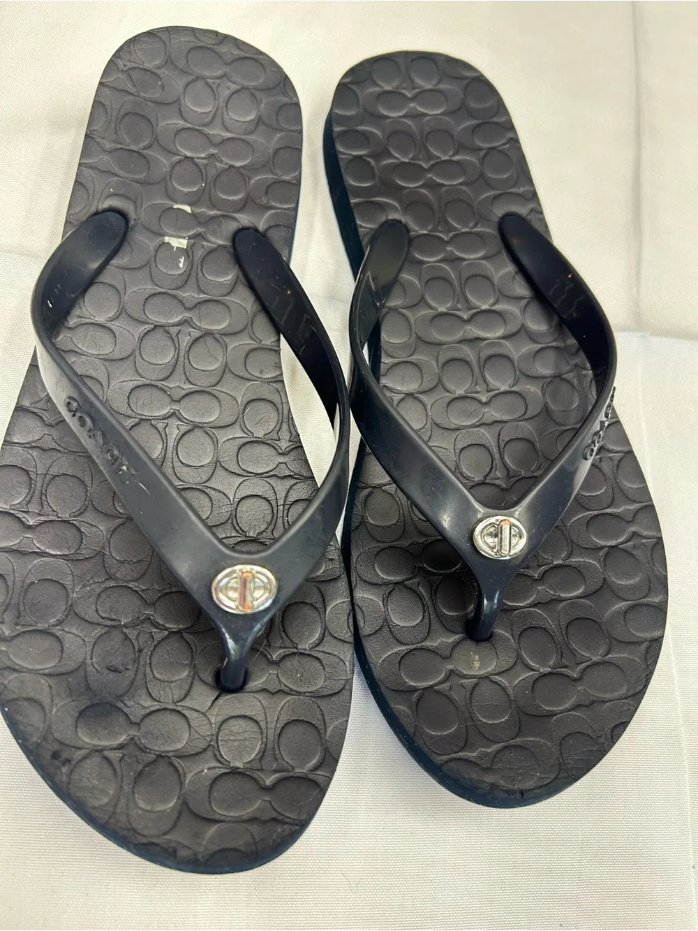 Coach Signature Jelly Flip Flops - Navy Blue  7 / 7.5